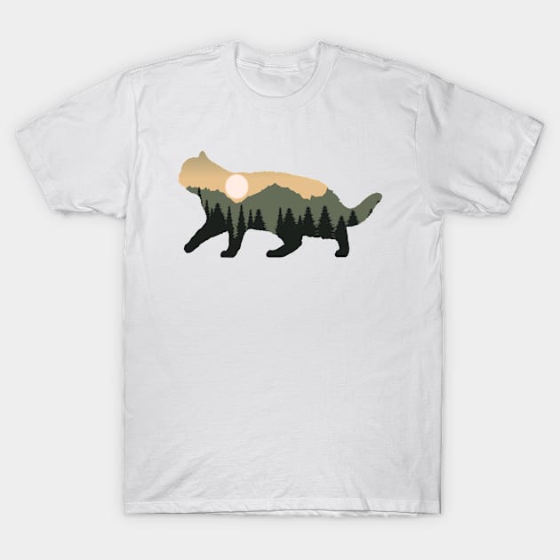 british shorthair cat forest mountain sunset gift T-Shirt by T-shirt verkaufen